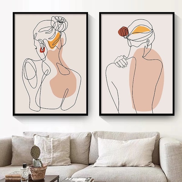 Abstrakta och minimalistiska linjer, kvinnlig siluett, heminredning