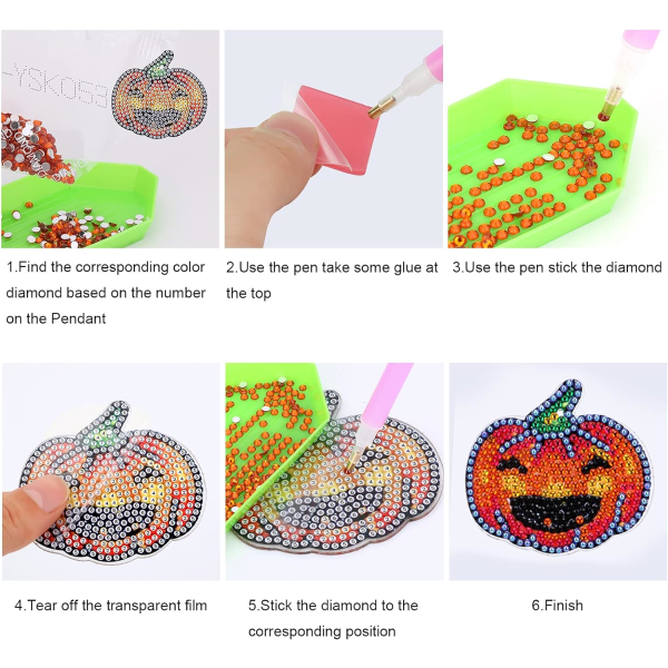 4 delar 5D DIY Halloween Diamond Painting Nyckelringar, Pumpkin Rhin