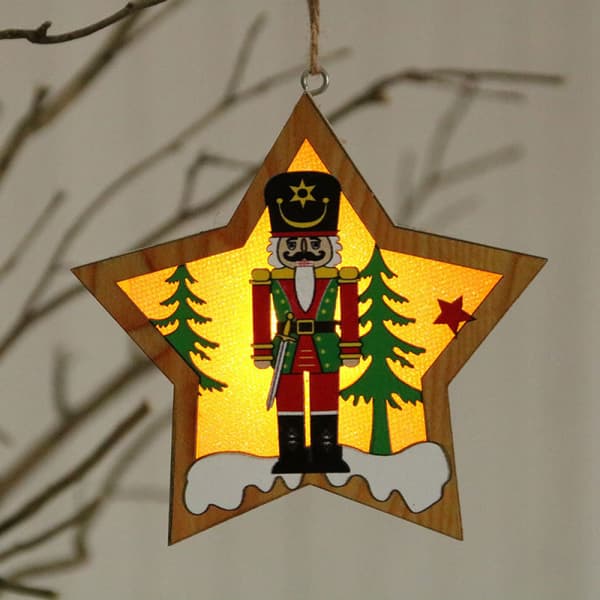 Julepynt i tre med LED-lys - Nøtteknekker-anheng