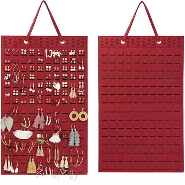 Sort+rød, 2-delt filt hængepose, øreringe opbevarings hængende taske,