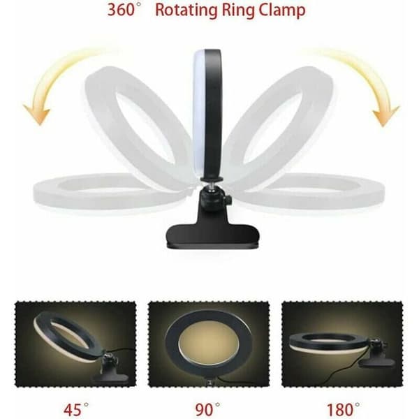 1 stk. ringlampe med klemme, 6 tommer LED-videokonferencelys, 3 farver