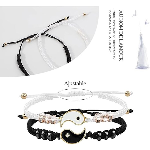 Bästa vän-armband, 2 st justerbara Yin Yang-sladdarmband C