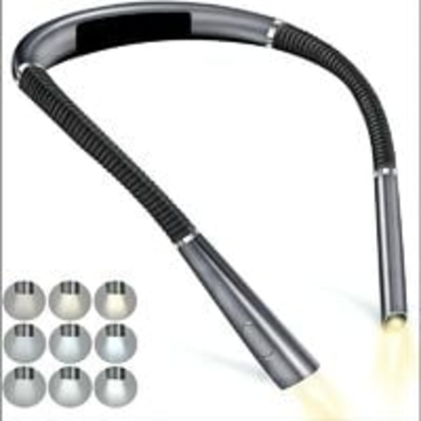 Oppladbar leselampe for nakken, lampe for lesing i sengen, 3 farger