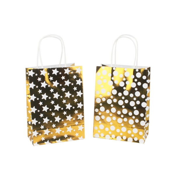 24 stk. Kraftpapirposer 15x8x21cm Gaveindpakningspung Guld Polka D