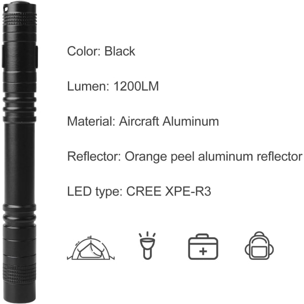 2 ST High Lumens LED-ficklampa, Mini Pen Formad Portable Flashl