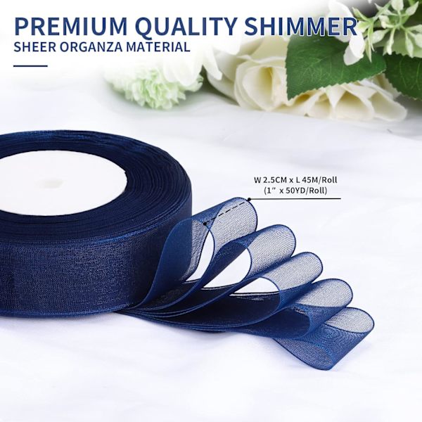 25mm x 45m/rulla Glitter Sheer Organza Nauha, Chiffon Fabric Ribb