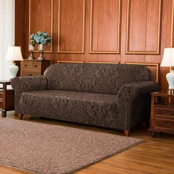Mørke kaffefarvet sofaovertræk, 3-personers jacquard damask sofa
