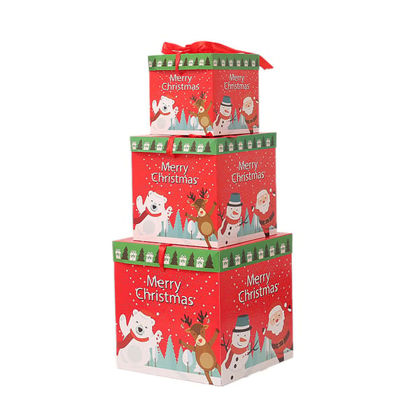 Röd stil, julklappsask med band - presentförpackning, 3 si