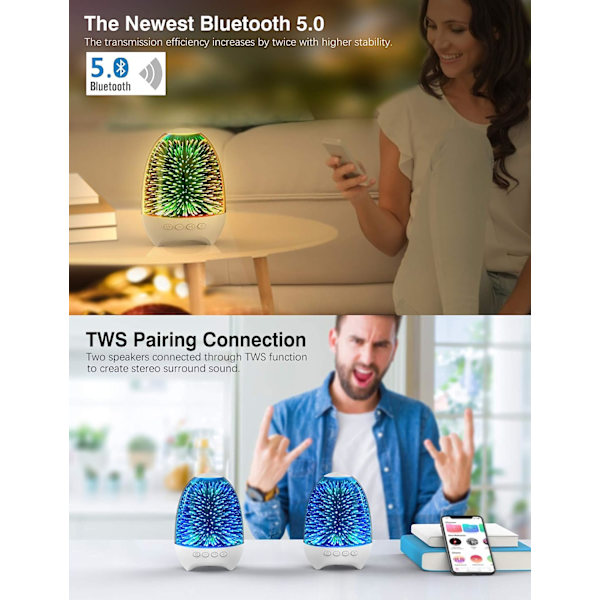 Bluetooth-högtalare nattlampor, 3D sänglampa touch-kontroll, Di
