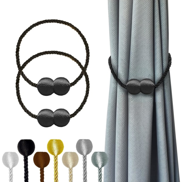 2-piece set of black magnetic curtains with hooks, suitable for h