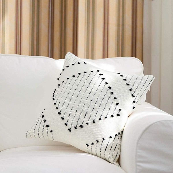 Bohemian Style Fringed Woven Cushion Cover - Hvid/Grå, 40 cm, C