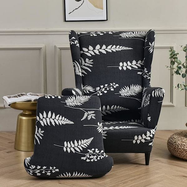 2 st (svart ormbunke) stretch wingback fåtöljöverdrag fåtöljöverdrag