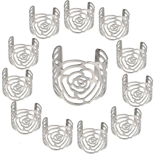 12 Pcs Napkin Ring, Napkin Ring Metal Openwork Napkin Holder Flow