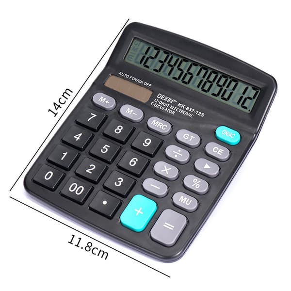 Pöytälaskin 12 numeroa, jossa suuri LCD-näyttö ja herkät