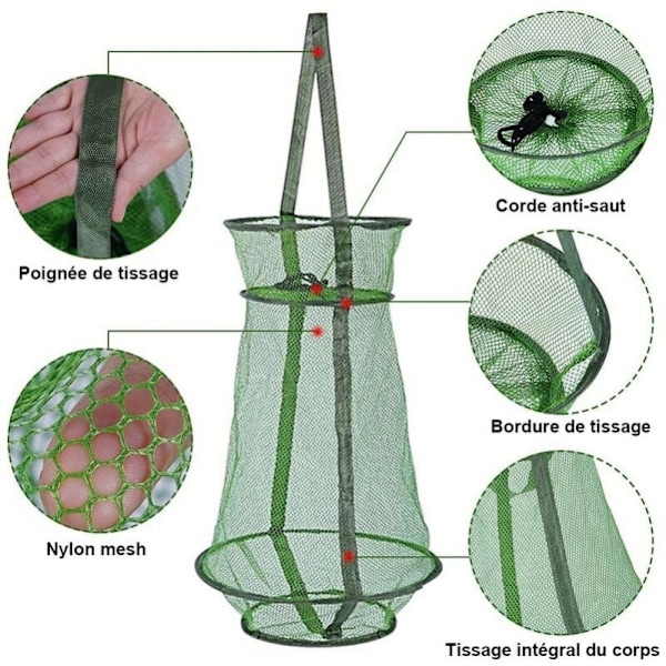 Fiske nät - diameter 25 cm, höjd 60 cm, fiskram fiskenät