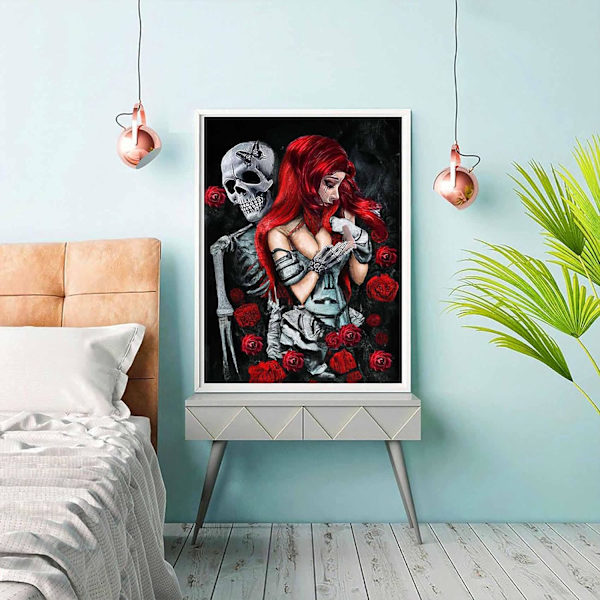 Diamantmaleri 5D Diamantmaleri kit Voksen Rose Skull Kvinde F