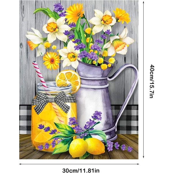 5D DIY Diamantmalerisett, 30x40cm Blomster Sitron Diamantmaling