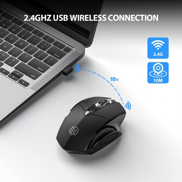 Trådlös mus, 2,4G uppladdningsbar trådlös ergonomisk optisk mus