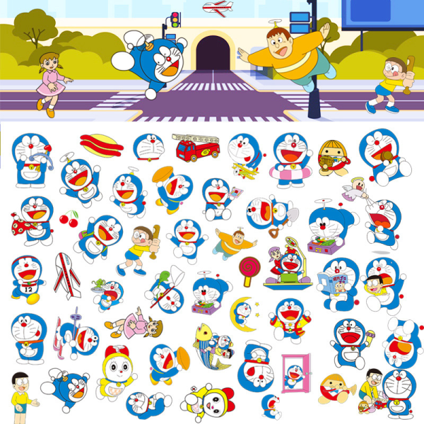 50 Doraemon anime-klistremerker, skateboard vanntette klistremerker