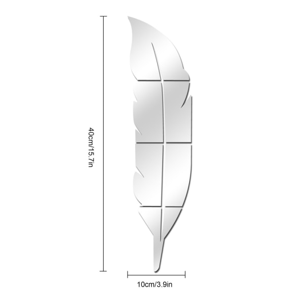 Sulka seinäpeili (hopea väri), 3D akryyli sulka peili seinä