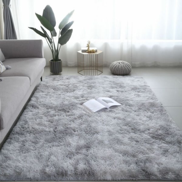 50 x 80cmTapis de Salon Shaggy 50 x 80cm en Peluche Gris Fibre de