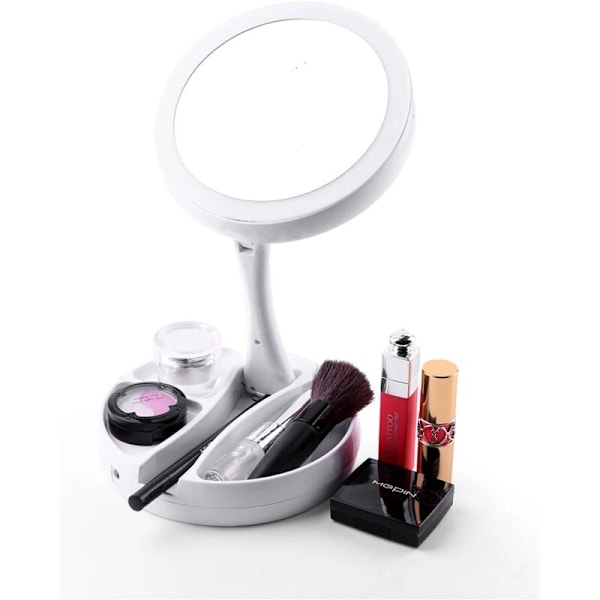 Bærbar sammenklappelig 1x/10x forstørrende LED-belyst dobbeltsidet makeup