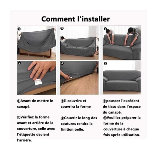 Trekk til 2-seters sofa 145-185 cm i svart, elastisk, tykk og r