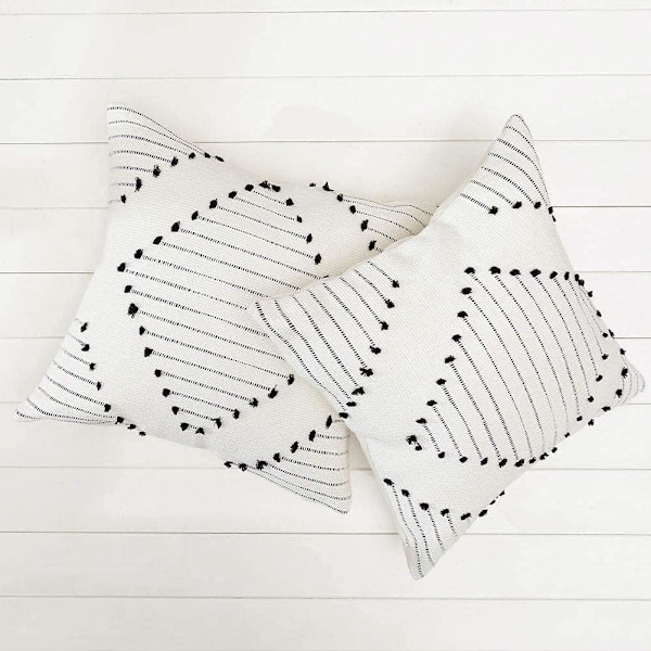 Bohemian Style Fringed Woven Cushion Cover - Hvid/Grå, 40 cm, C