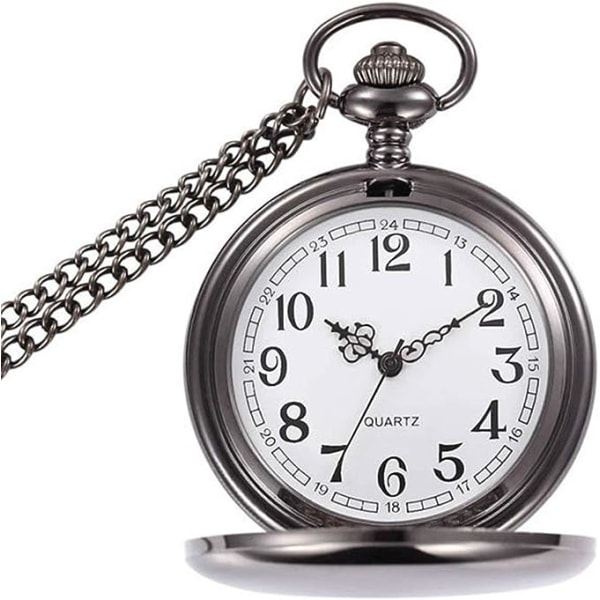 Menn Kvinner Vintage Quartz Gunmetal Midjekjede Lommeur - Fath