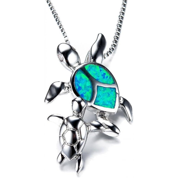 925 Sterling Silver Blue Laboratorion Opal Turtle Necklace Riipus