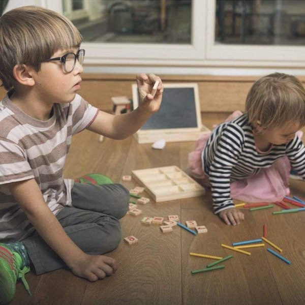 Montessori matematikleksak, träpinnar digitalt spel med räkningsblock
