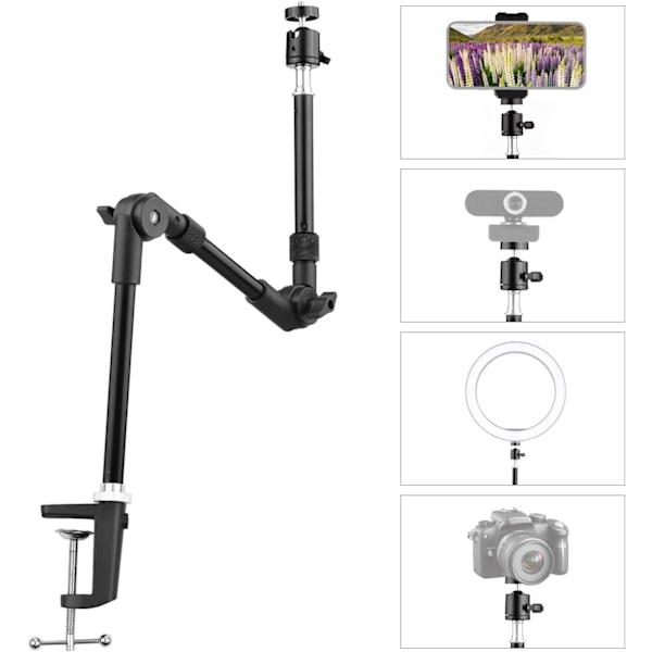 Bordlampe stativ, fleksibel metallbrakett - 1/4\" skrue - Maksimal