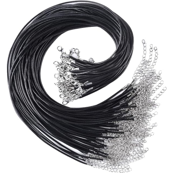 60 Pcs Waxed Necklace Cord Black Necklace Chain with Clasp 2mm Bu