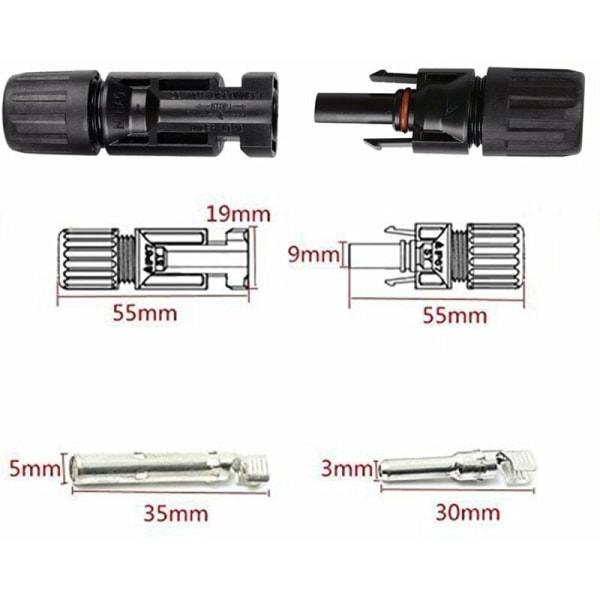 6 par MC4 hane/hona dubbla ringar vattentät skarv, solpanel