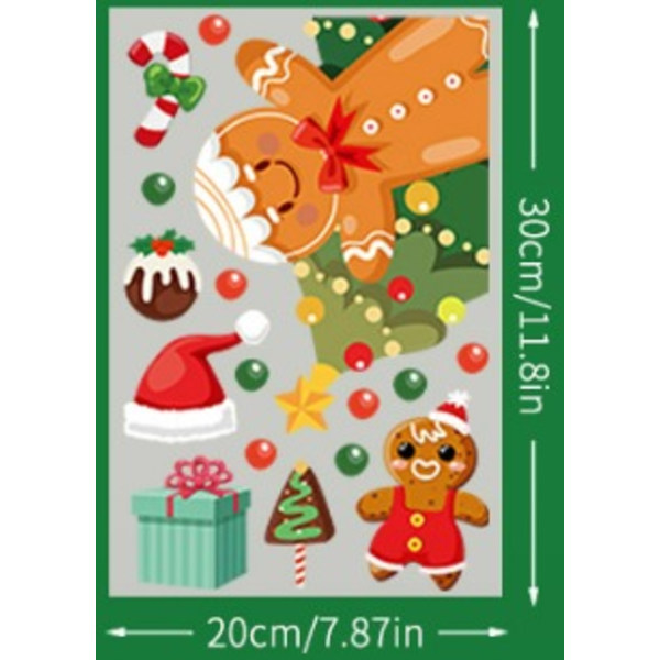 9-pack statiska jul-fönsterdekaler, pepparkaksgubbe, jultomte,