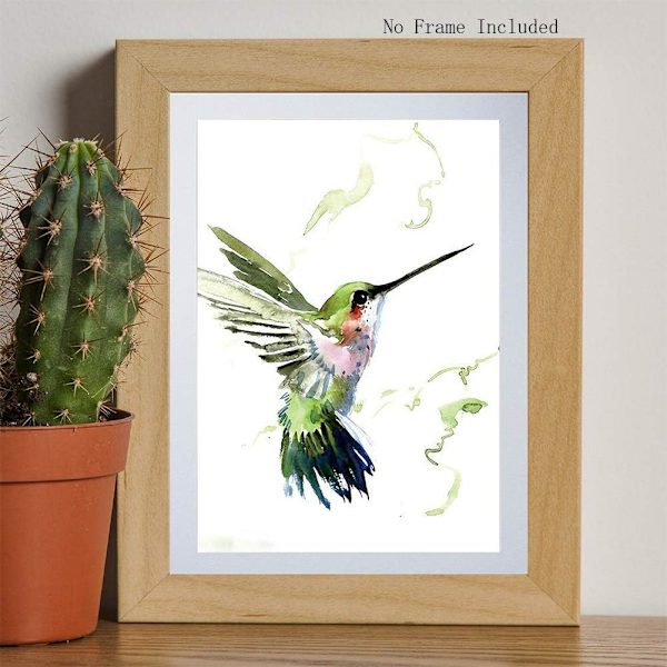 3 st oförpackade abstrakta akvarellfågelposters – kolibri och flo