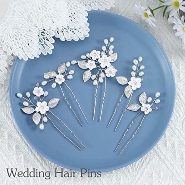 (5 kpl:n pakkaus) Bride Wedding Flower Hair Pins Pearl Bridal Hair Piec