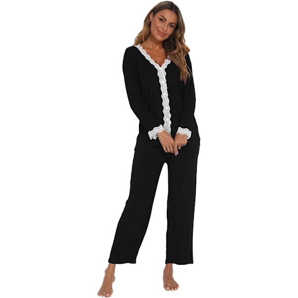 2-delad modal bomulls pyjamas set med långa ärmar för kvinnor och flickor