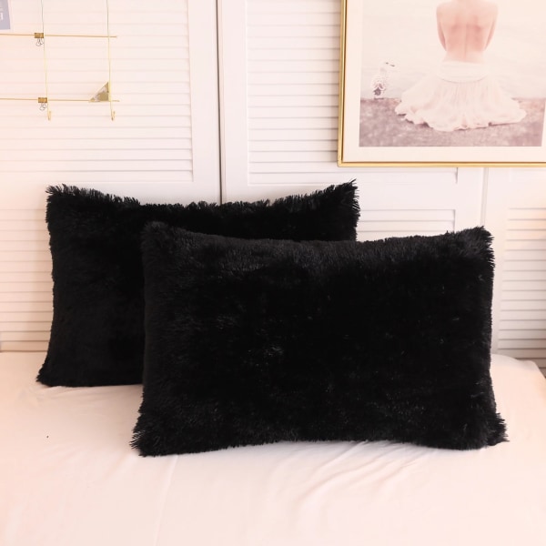 3-delt sett med 220 * 240cm dynetrekk, svart kunstpels comfo