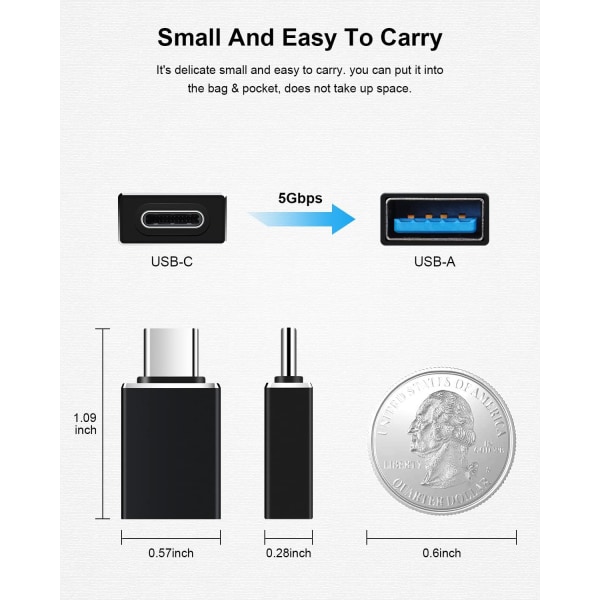 4-pack USB C till USB-adapter, typ C till USB 3.0-adapter USBC-sida-
