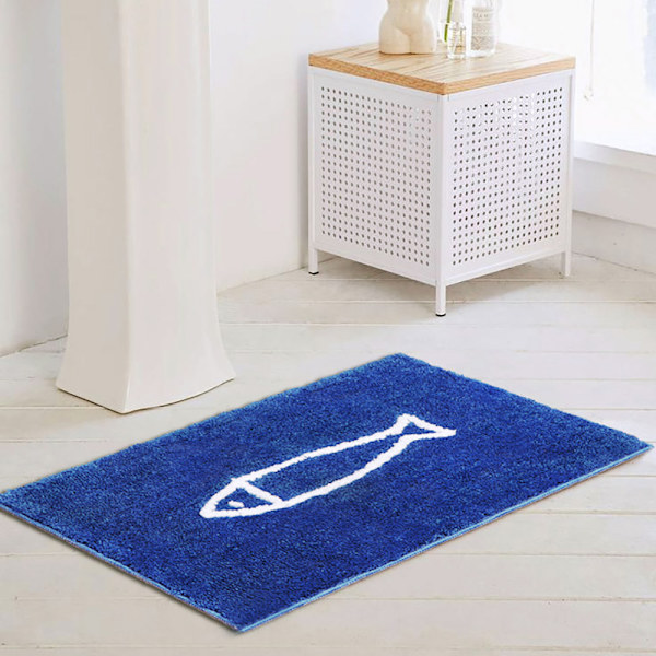 Badrumsmatta 40 x 65 cm halkfri badrumsmatta fisk blå, polyester, W