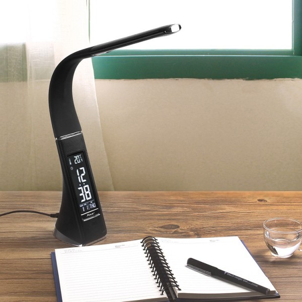 Sort-U2 5W LED-skrivebordslampe, dæmpbar skærm, skrivebordslampe med alarm c