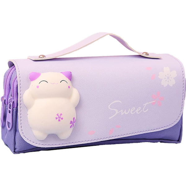 Söt Kawaii Squishy Katt Pennfodral Väska Skolmaterial Pennaväska