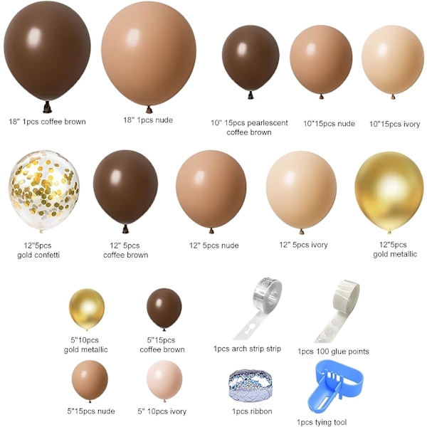 126 stykker kaffebrun ballon guirlande beige abrikos nøgen karamel