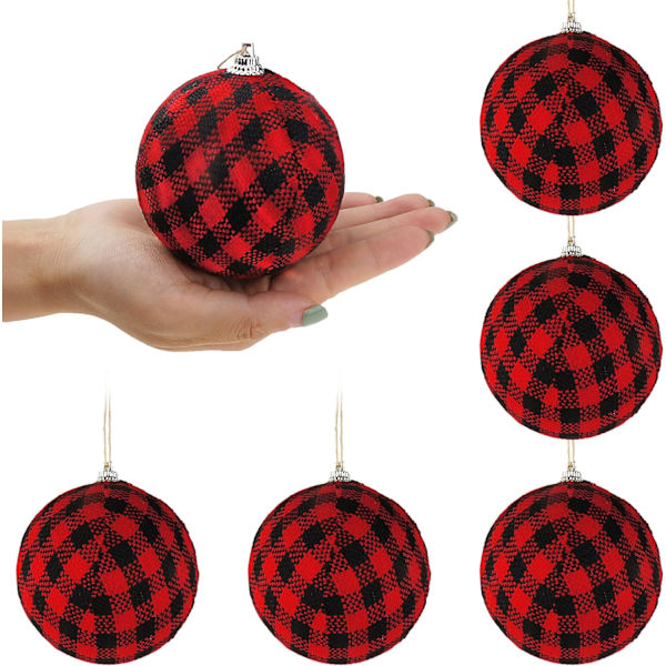 7cm Tartan Stoffkuler Julekuler Innpakket i Stoff