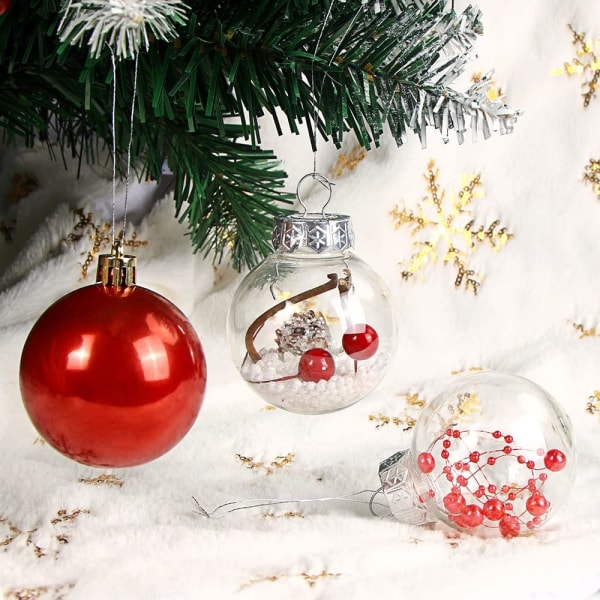 6CM Røde Julekuler, 30 Pakk Julekuler Plast Ornament