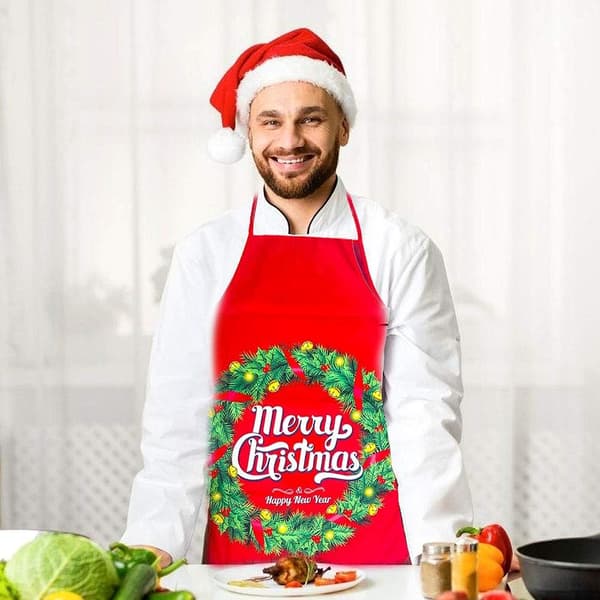 Juleforkle, trykt forkle, kreativt forkle, voksen kokkeforkle