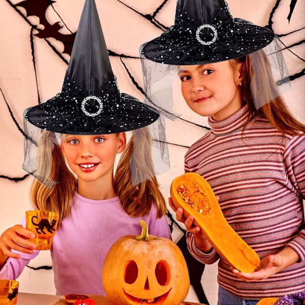 2 st Halloween häxhatt kostym cosplay hatt med snyggt nät Cr