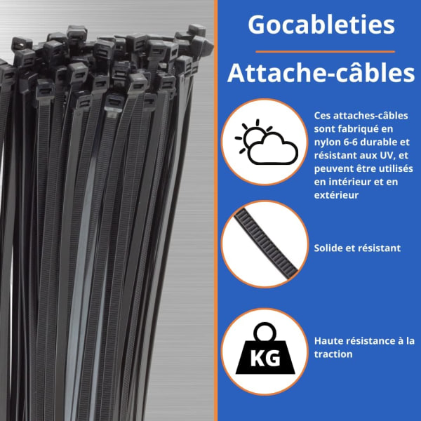 Nylon kabelbinder - 250 mm x 3,6 mm - Sort - Ultra stærk kabelbinder