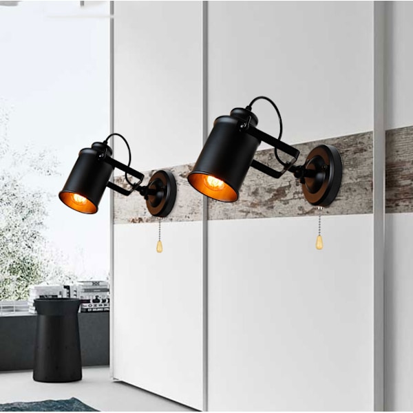 Industriell taklampe (svart med bryter) retro taklampe i